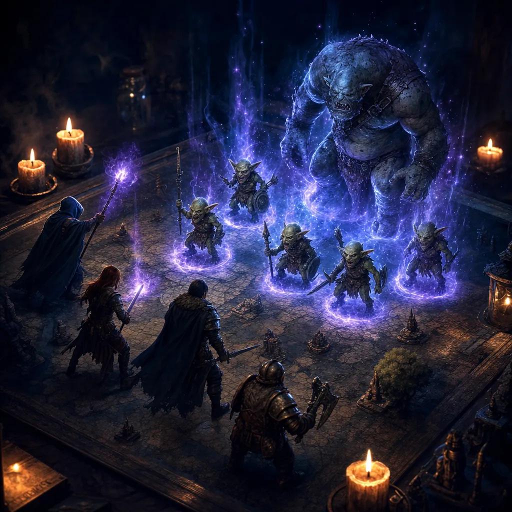 Monsters materializing onto a battle map in swirling magic